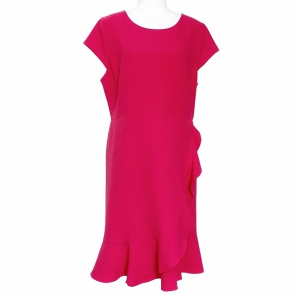 KARL LAGERFELD PINK RUFFLE SHORT SLEEVE SHEATH DRESS - Picture 1 of 7